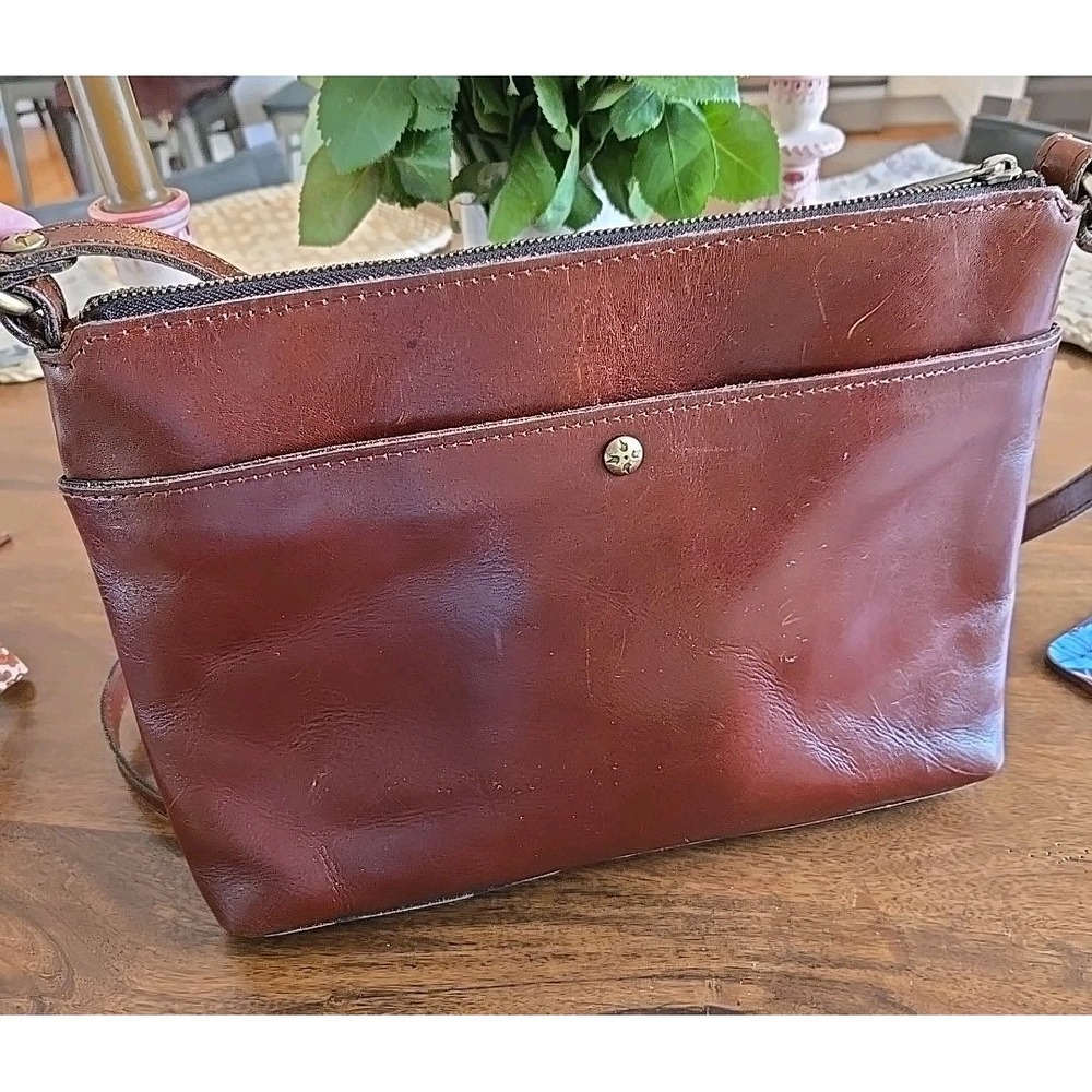 VTG PATRICIA NASH Kirby Leather Front Pocket Large Crossbody Bag Brown VGUC - Picture 2 of 16